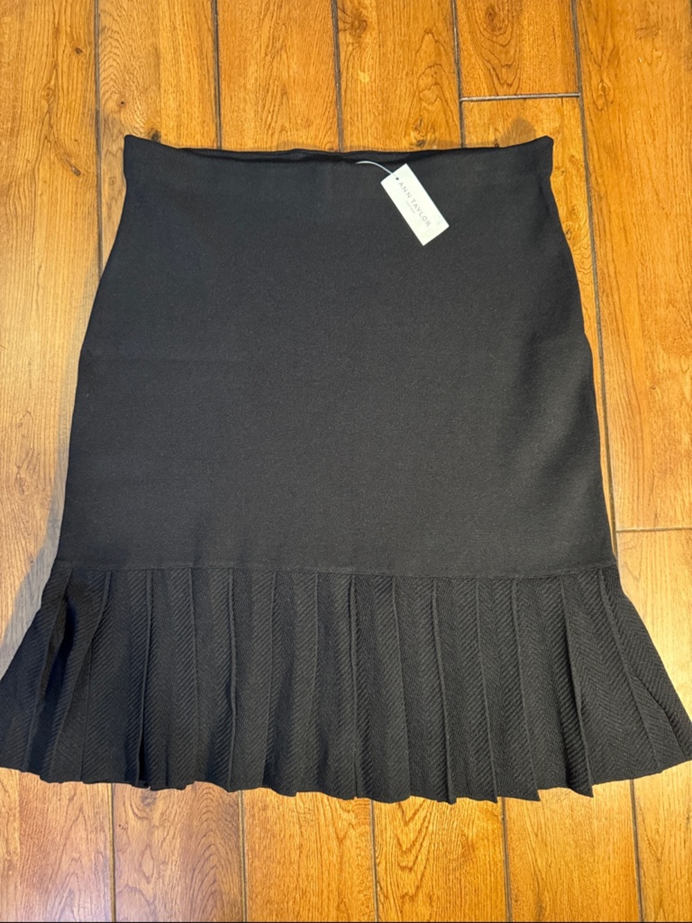 Ann Taylor Factory Black Mini Skirt with Pleated Ruffle Hem